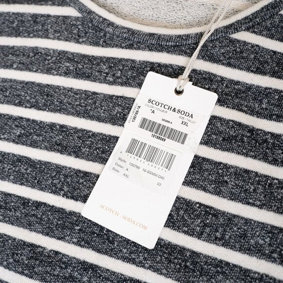 ✨Scotch & Soda Sweatshirt Striped Crewneck French Terry Cotton Linen Black White - Picture 7 of 12